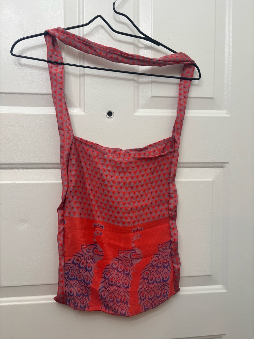 Raj Silk Sari Boho Tote Orange Tote with Purple Peacock Motif